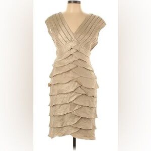 ADRIANNA PAPELL:  BEIGE LAYERED SLEEVELESS  SPECIAL OCCASION DRESS SIZE 8
